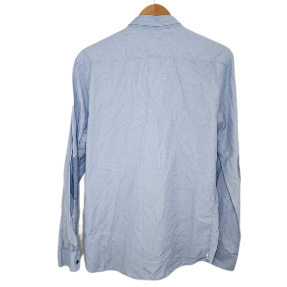 Zara Man Mens XL Powder Blue W/ Elbow Patches Buttom Up Slim Fit Dress Shirt - Picture 3 of 5